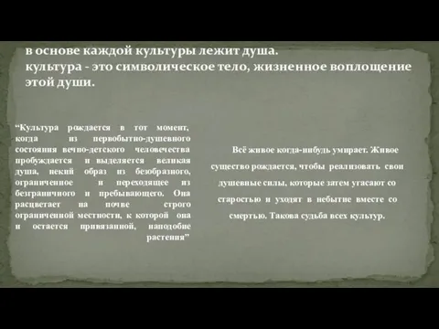 в основе каждой культуры лежит душа. культура - это символическое тело, жизненное