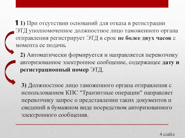 1 1) При отсутствии оснований для отказа в регистрации ЭТД уполномоченное должностное