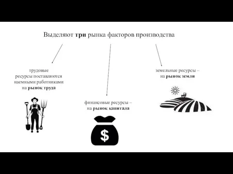 Выделяют три рынка факторов производства трудовые ресурсы поставляются наемными работниками на рынок