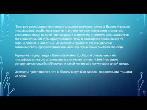 Быстрое распространение новых штаммов птичьего гриппа в Европе угрожает птицеводству, особенно в