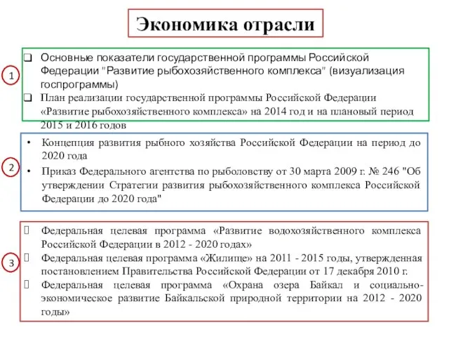 Экономика отрасли Концепция развития рыбного хозяйства Российской Федерации на период до 2020