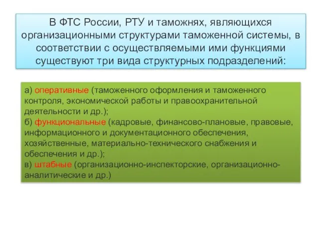 В ФТС России, РТУ и таможнях, являющихся организационными структурами таможенной системы, в