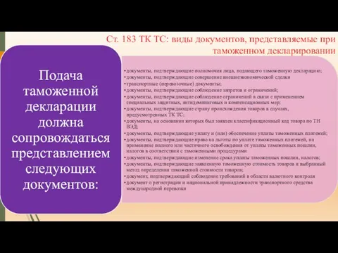 Ст. 183 ТК ТС: виды документов, представляемые при таможенном декларировании