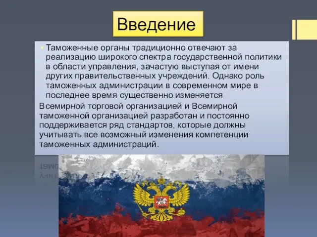 Введение Таможенные органы традиционно отвечают за реализацию широкого спектра государственной политики в