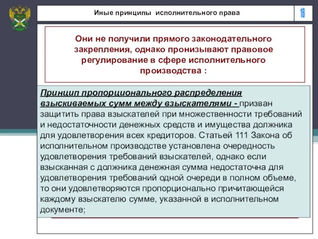 16 Иные принципы исполнительного права Они не получили прямого законодательного закрепления, однако