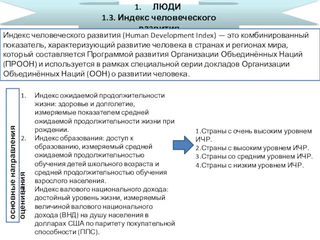 ЛЮДИ 1.3. Индекс человеческого развития Индекс человеческого развития (Human Development Index) —