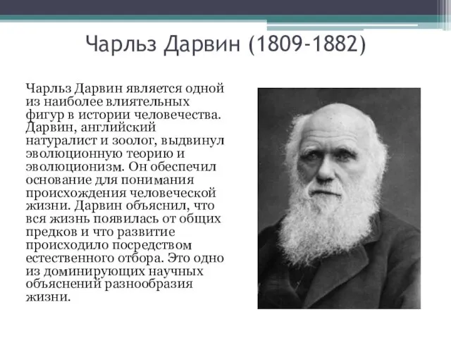 Чарльз Дарвин (1809-1882) Чарльз Дарвин является одной из наиболее влиятельных фигур в