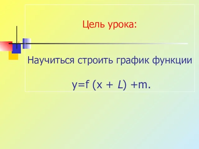 Цель урока: Научиться строить график функции y=f (x + L) +m.