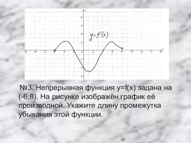 №3. Непрерывная функция y=f(x) задана на (-6;8). На рисунке изображён график её