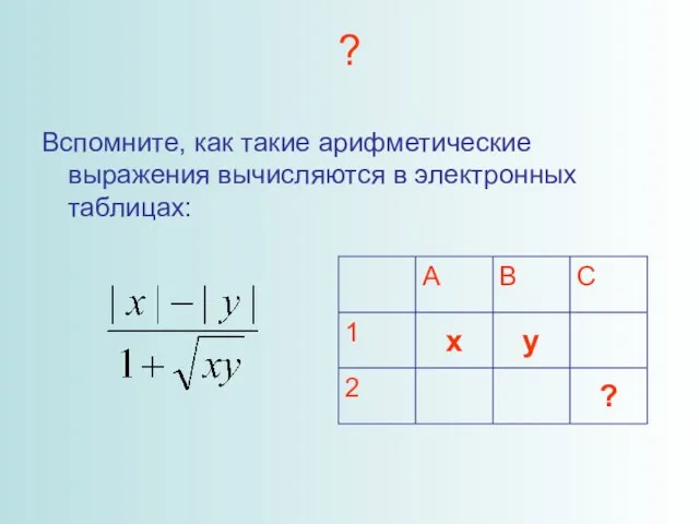 ? Вспомните, как такие арифметические выражения вычисляются в электронных таблицах: