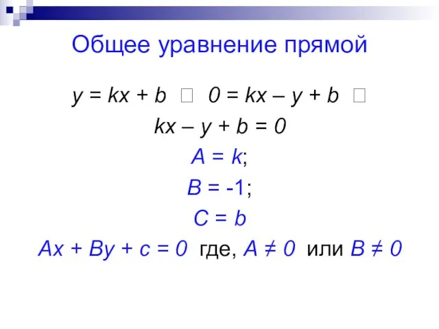 Общее уравнение прямой y = kx + b ? 0 = kx