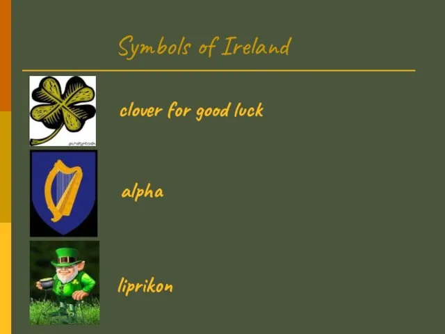 Symbols of Ireland clover for good luck alpha liprikon