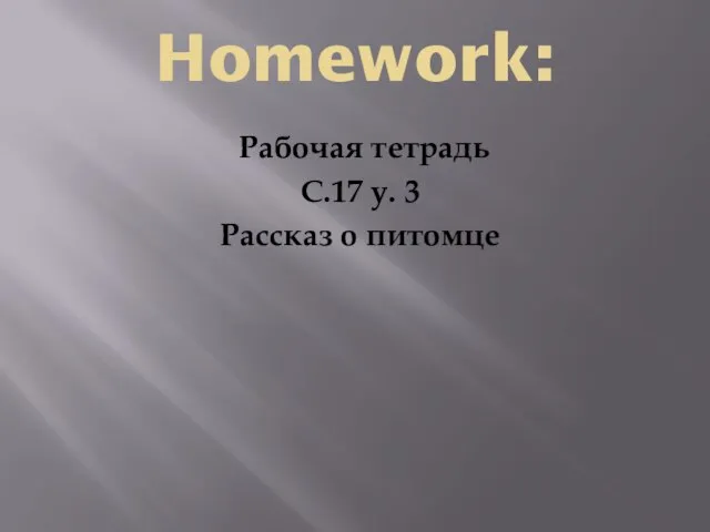 Homework: Рабочая тетрадь С.17 у. 3 Рассказ о питомце