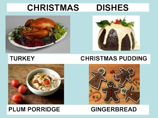 CHRISTMAS DISHES TURKEY CHRISTMAS PUDDING PLUM PORRIDGE GINGERBREAD