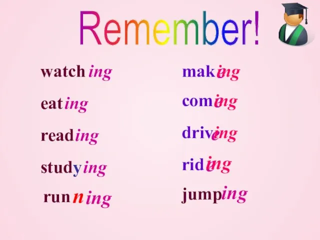 Remember! watch ing eat ing read ing study ing mak e ing