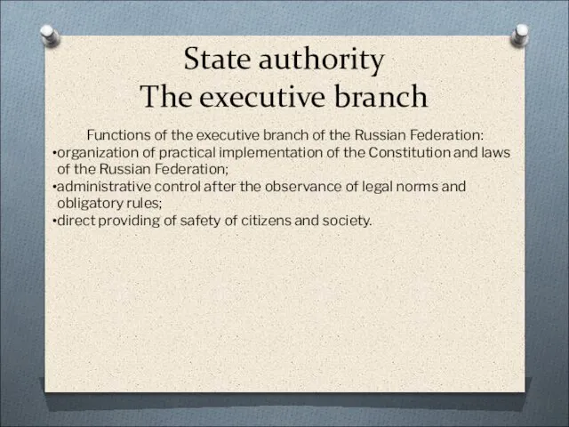 State authority The executive branch Functions of the executive branch of the