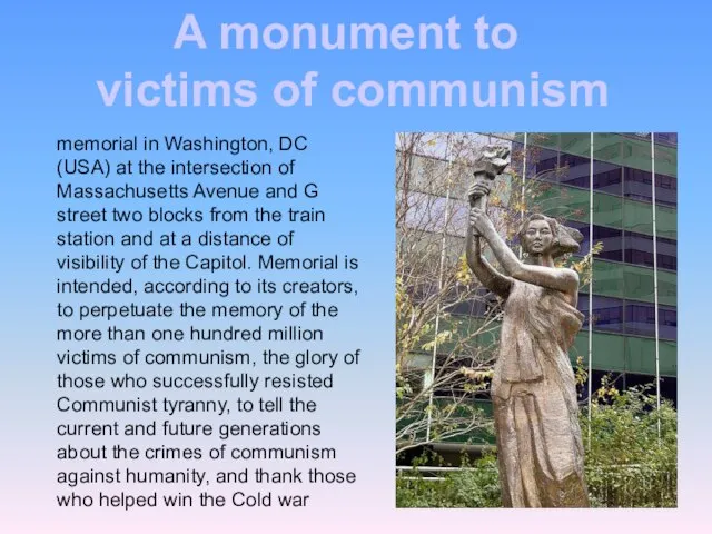 A monument to victims of communism memorial in Washington, DC (USA) at