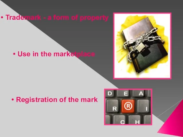 Trademark - a form of property Use in the marketplace Registration of the mark