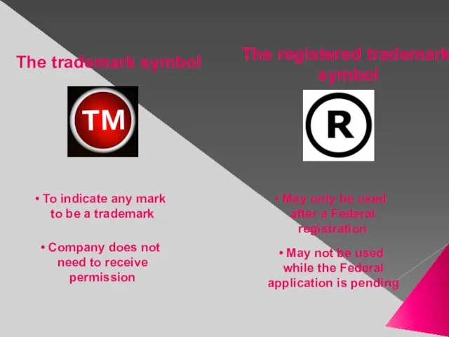 The trademark symbol The registered trademark symbol To indicate any mark to