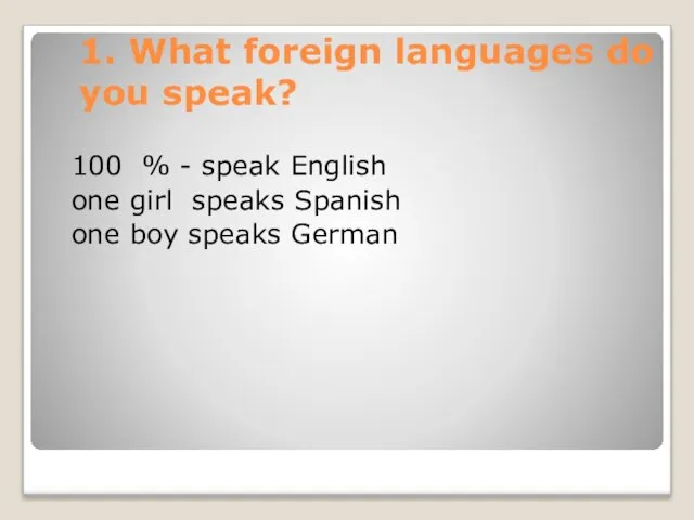1. What foreign languages do you speak? 100 % - speak English