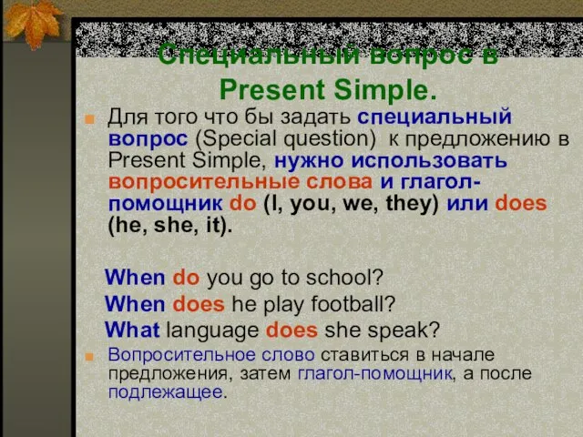 Специальный вопрос в Present Simple. Для того что бы задать специальный вопрос