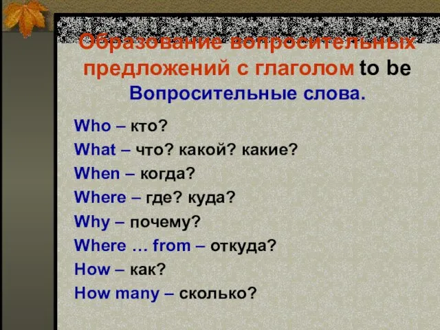 Образование вопросительных предложений с глаголом to be Вопросительные слова. Who – кто?