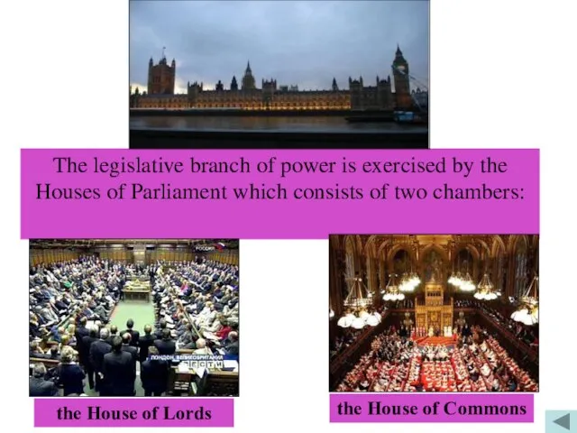 The legislative branch of power is exercised by the Houses of Parliament