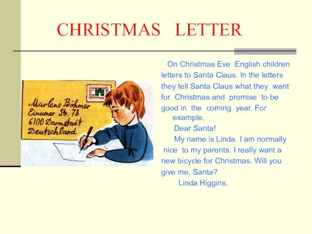 CHRISTMAS LETTER On Christmas Eve English children letters to Santa Claus. In