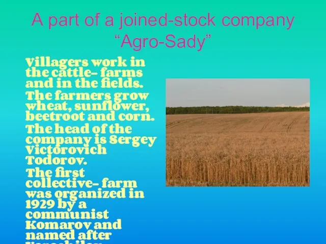 А part of a joined-stock company “Agro-Sady” Villagers work in the cattle-