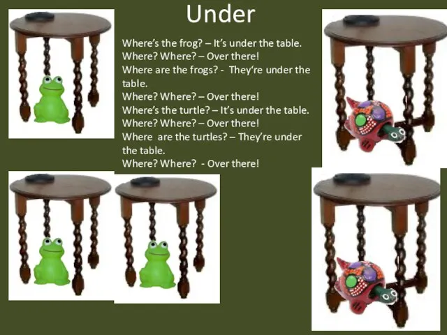 Under Where’s the frog? – It’s under the table. Where? Where? –