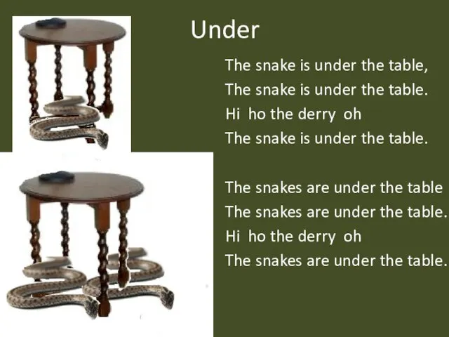 Under The snake is under the table, The snake is under the