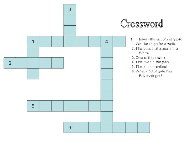 1 3 4 2 5 6 Crossword town –the suburb of St.-P.