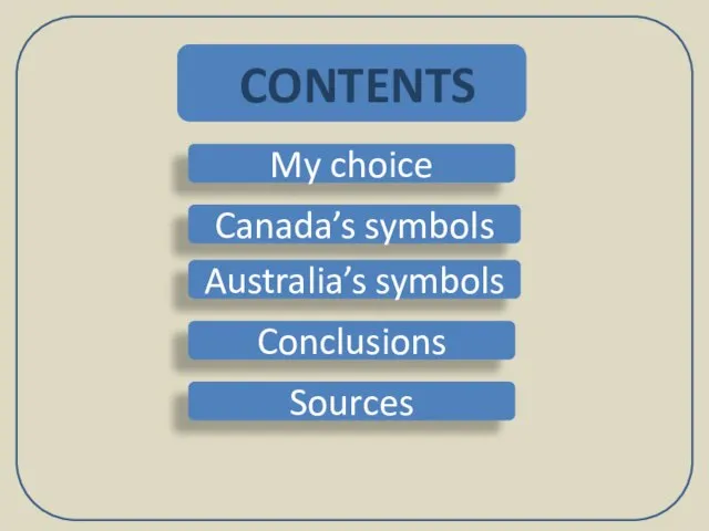 Canada’s symbols Australia’s symbols My choice Conclusions Sources CONTENTS