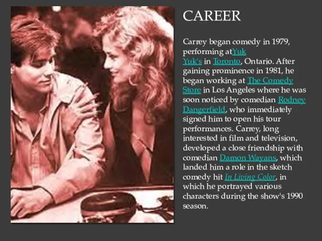 CAREER Carrey began comedy in 1979, performing atYuk Yuk's in Toronto, Ontario.