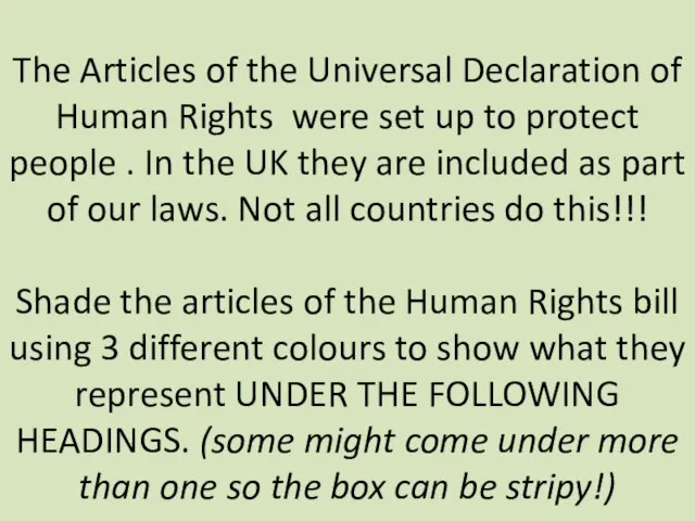 The Articles of the Universal Declaration of Human Rights were set up