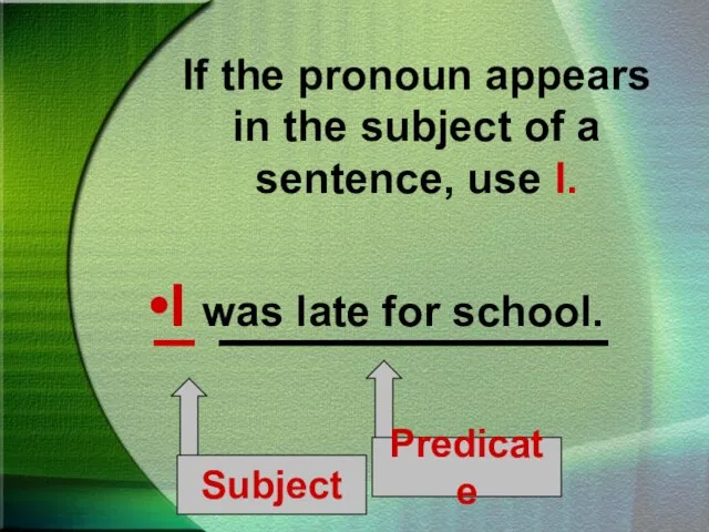 If the pronoun appears in the subject of a sentence, use I.