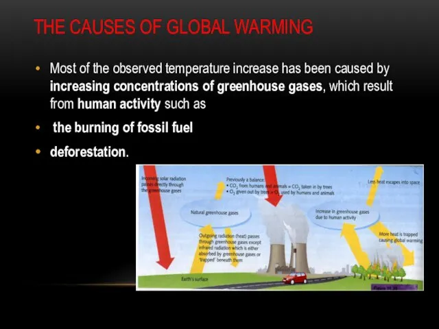 THE CAUSES OF GLOBAL WARMING Most of the observed temperature increase has