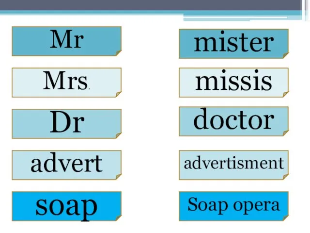 Mrs. mister missis Dr doctor advertisment advert Soap opera soap Mr