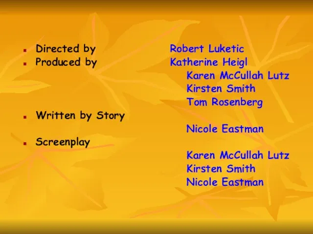 Directed by Robert Luketic Produced by Katherine Heigl Karen McCullah Lutz Kirsten