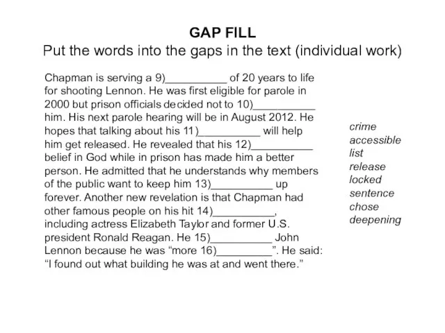 GAP FILL Put the words into the gaps in the text (individual