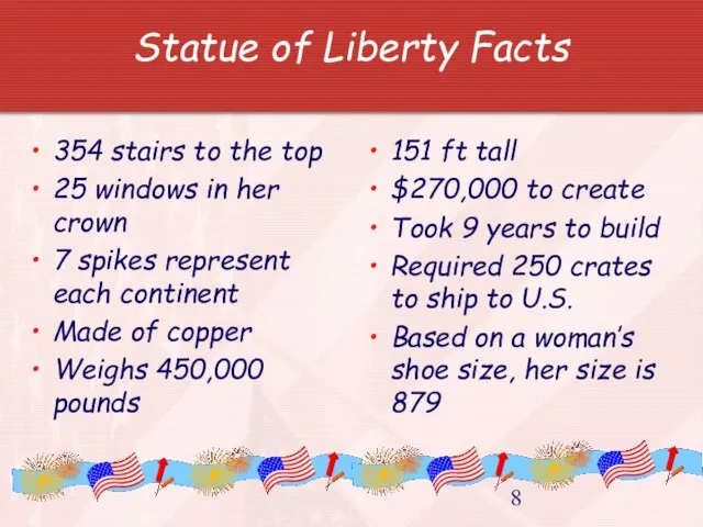 Statue of Liberty Facts 354 stairs to the top 25 windows in