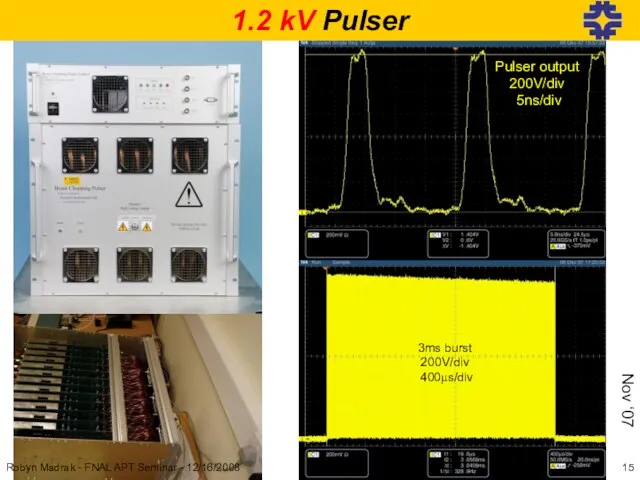 Pulser output 200V/div 5ns/div 3ms burst 200V/div 400μs/div 1.2 kV Pulser Nov