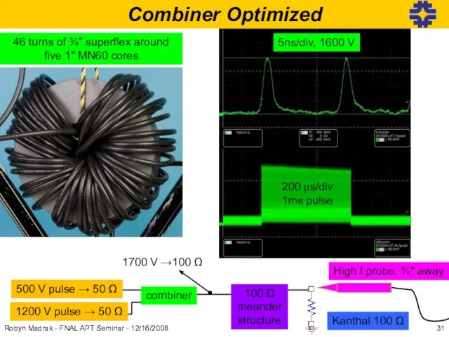 input ferrite 46 turns of ⅜″ superflex around five 1″ MN60 cores