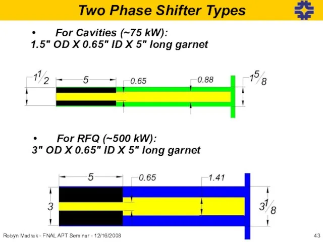 Two Phase Shifter Types For Cavities (~75 kW): 1.5″ OD X 0.65″
