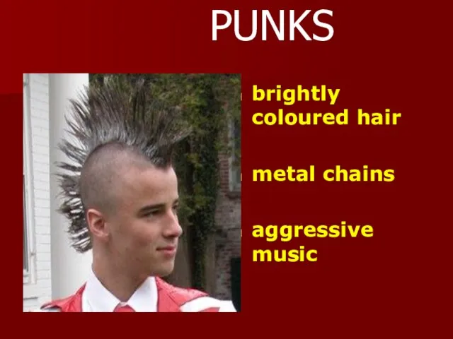 PUNKS brightly coloured hair metal chains aggressive music