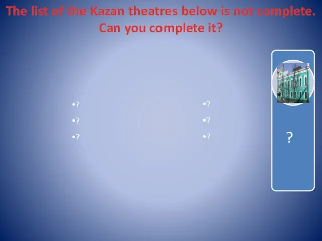 The list of the Kazan theatres below is not complete. Can you complete it?