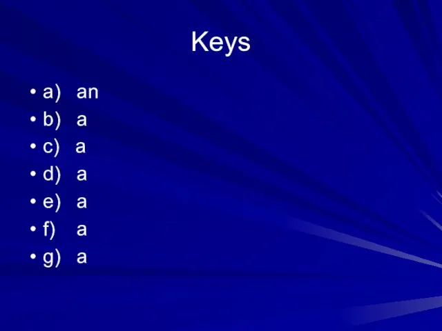 Keys a) an b) a c) a d) a e) a f) a g) a