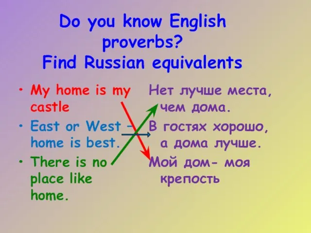 Do you know English proverbs? Find Russian equivalents My home is my