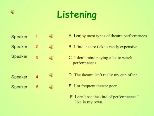 Listening A I enjoy most types of theatre performances. B I find