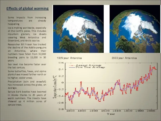 Effects of global warming Some impacts from increasing temperatures are already happening.